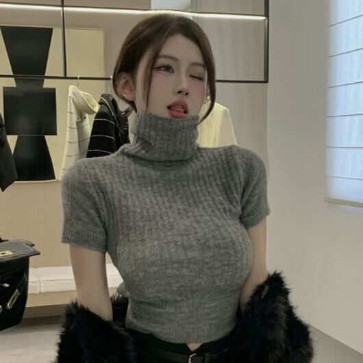 【tops】ハイネックニットTシャツトップス　M28734