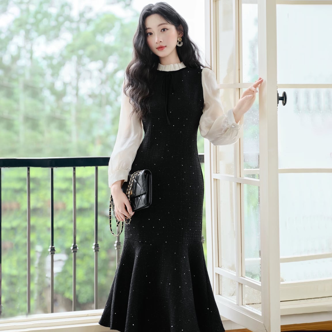 【dress】シアースリーブマーメイドワンピース Q7044