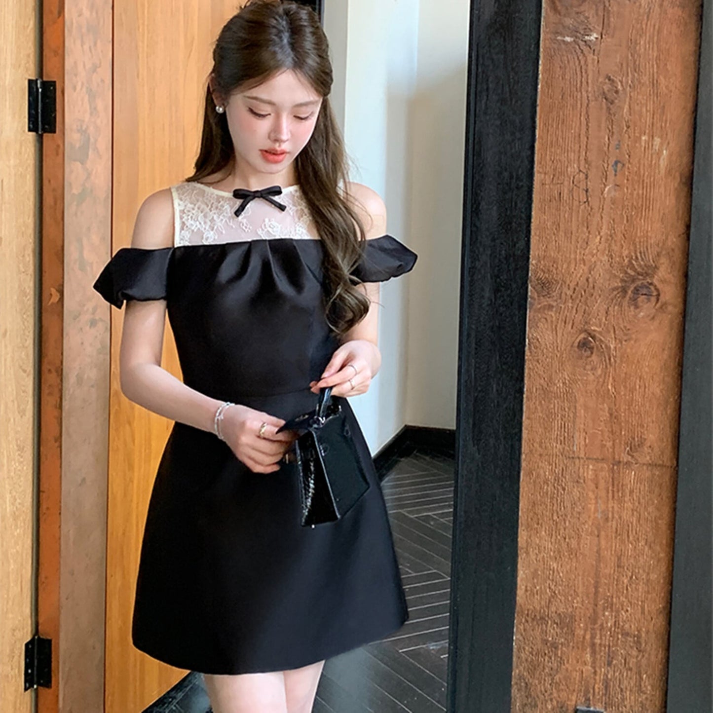 【dress】レースドッキングオフショルダーミニワンピース　N3003