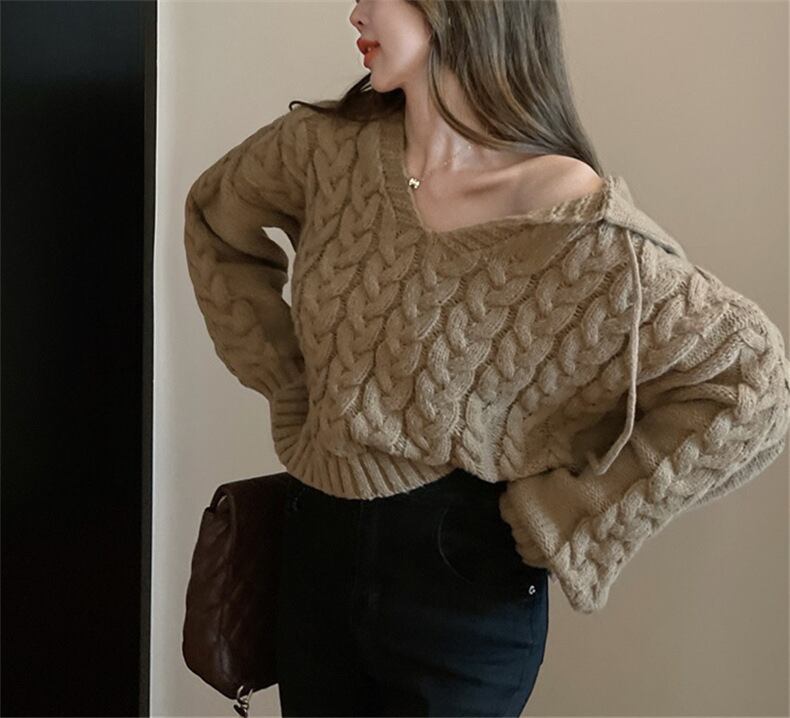【tops】フード付きニットセーター　M18719