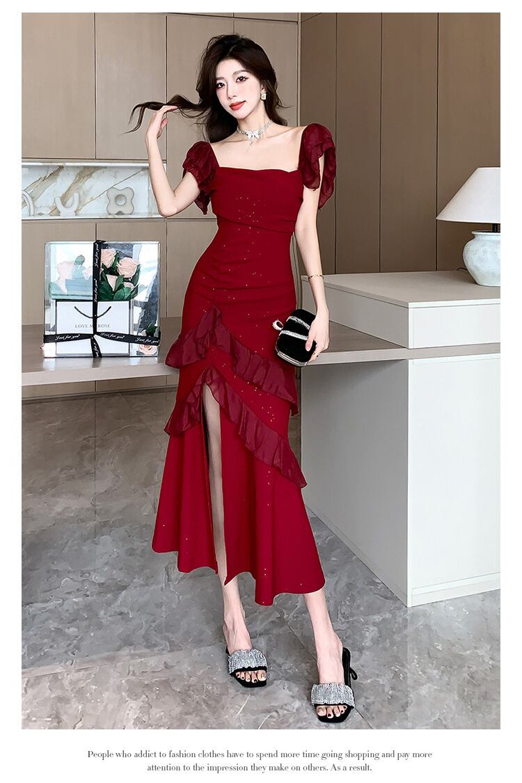 【dress】フリル不規則スリットワンピース G20665