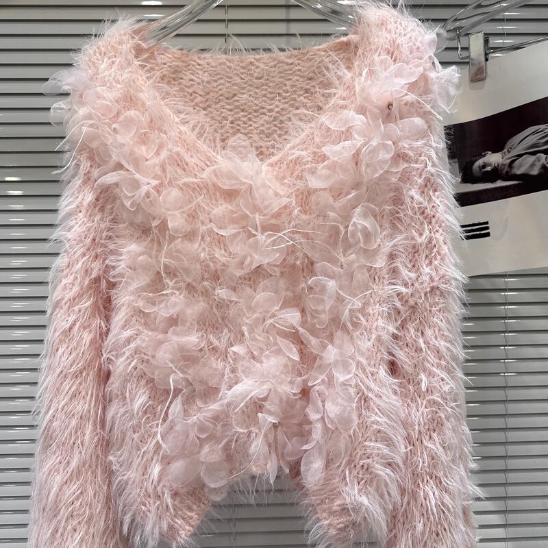 【tops】チュールフラワーニットトップス Q7330
