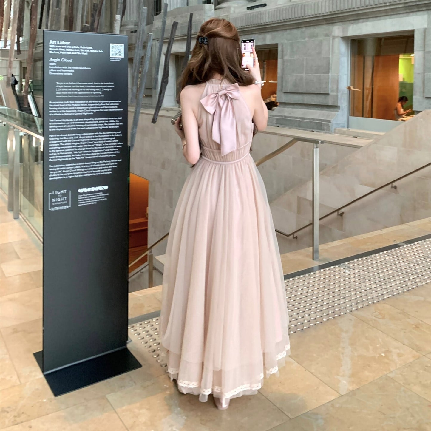 【dress】バックリボンチュールロングワンピース　N3217