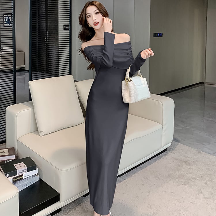 【dress】オフショルダーニットワンピース　M28026
