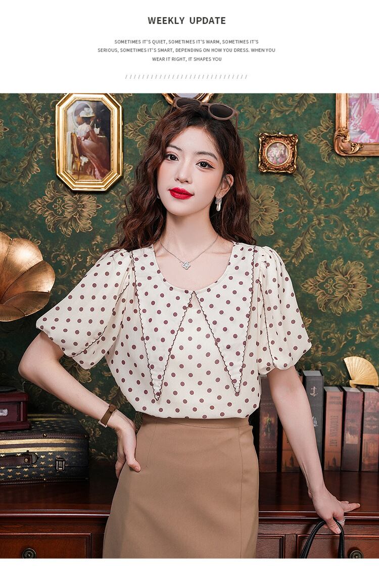 【tops】パフスリーブ ドット柄ブラウスG21040