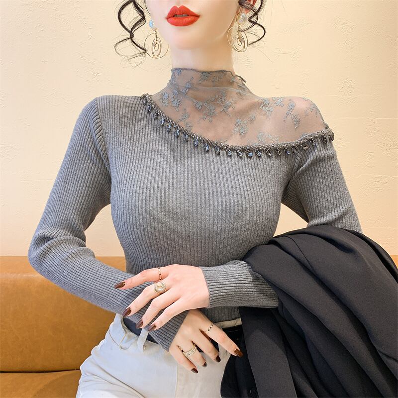 【tops】レースドッキングニットトップス　M28653