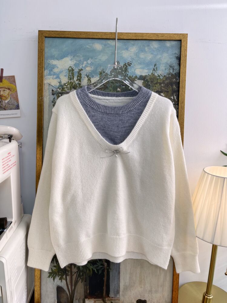 【tops】切り替え配色ニットトップス　M28623
