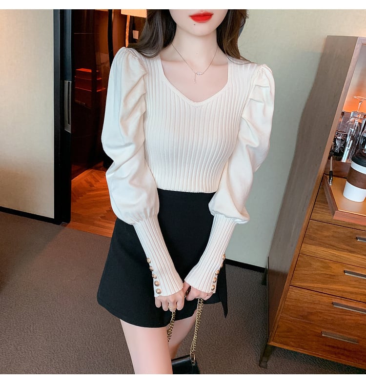 【tops】無地ニットトップス　M26208