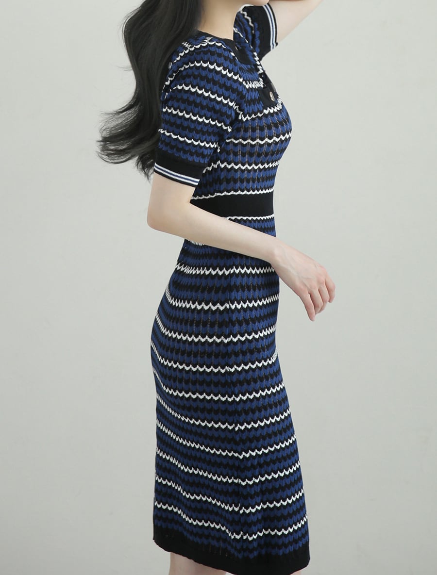 【dress】ボーダー柄ニットワンピース　M24916