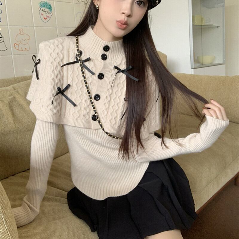 【tops】リボン付きニットトップス　M27620