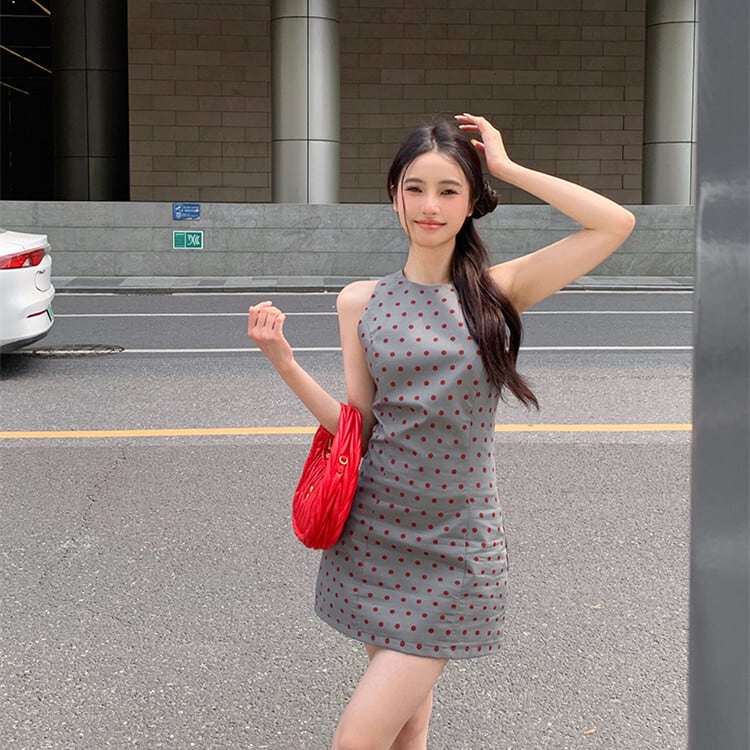 【dress】ノースリーブドット柄ワンピース　M30052