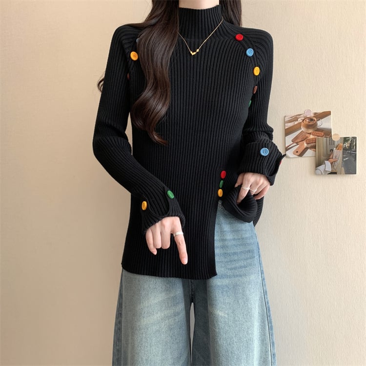 【tops】ボタンデザインニットトップス　M27823