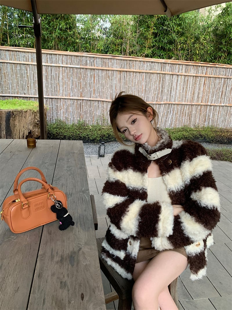 【outer】ボーダー柄ショートコート　M28532
