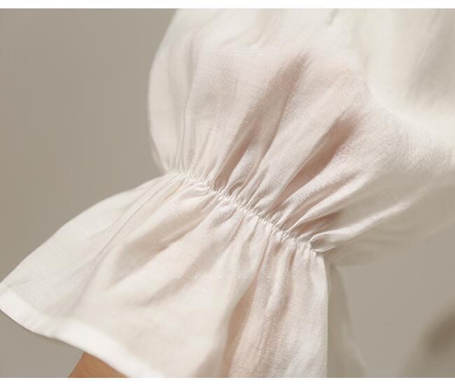 【tops】Vネック美人度アップ!韓国系夏ルーズスウィートフリルシフォンシャツ