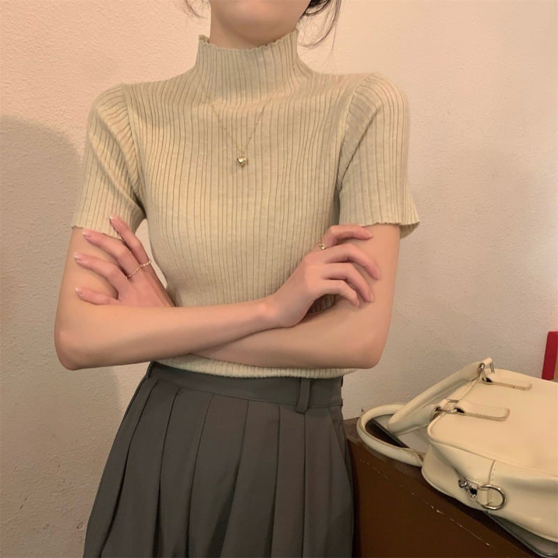 【tops】ハーフネックニットTシャツG21551