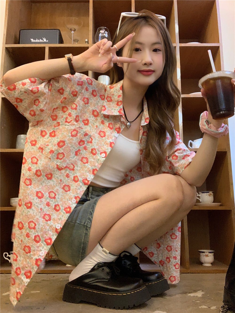 【tops】花柄シャツトップス　M25338