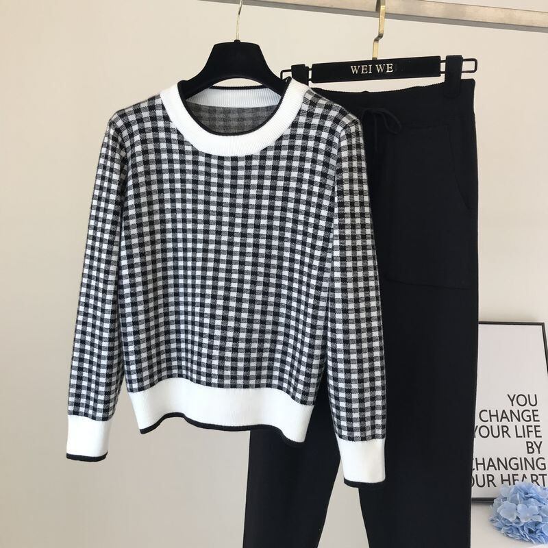 【set】着心地良い気質満点レトロINS風ルーズニットトップス+パンツ２点セット G3138