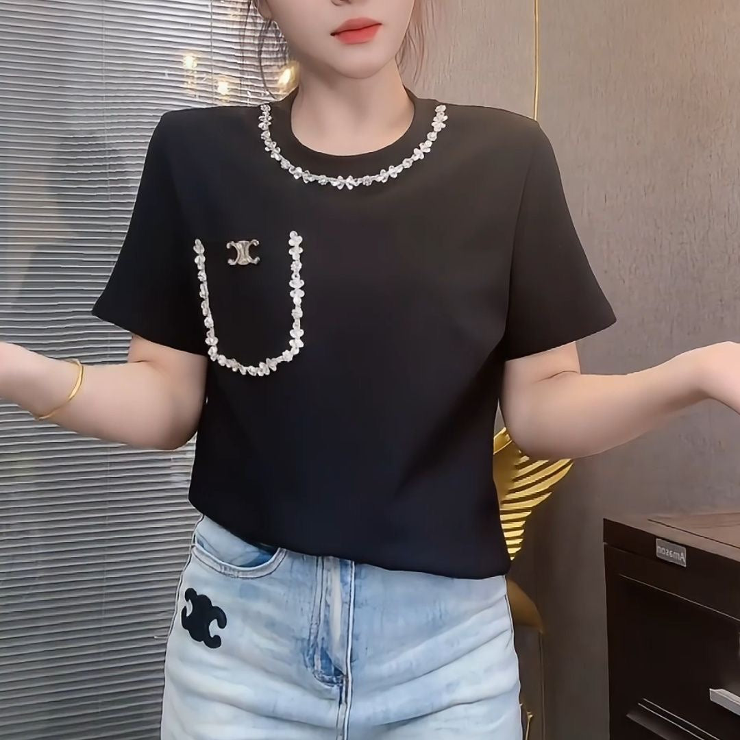 【tops】3色半袖ニットTシャツF7892