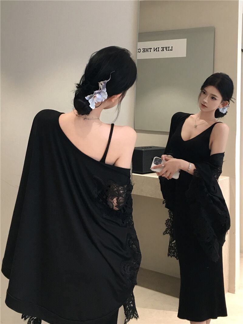 【set】ニットキャミワンピース×レースケープセット　M28179