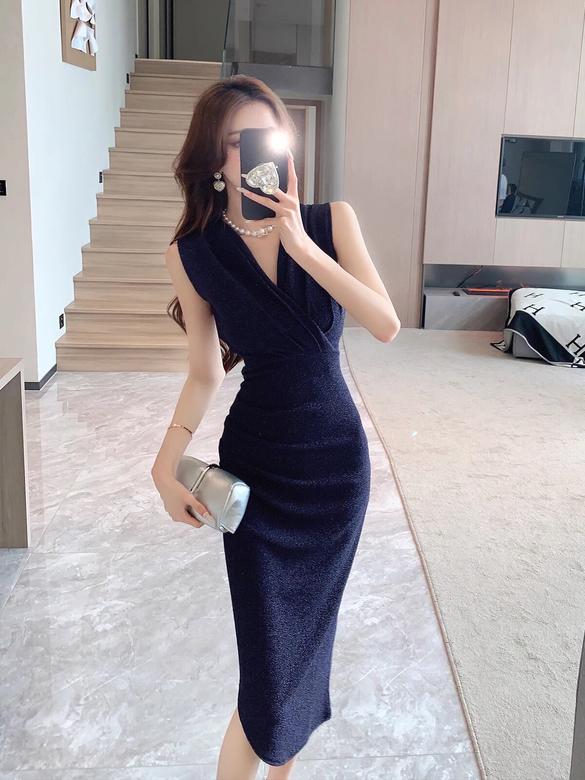 【dress】VネックスリットタイトワンピースF7321