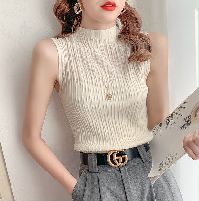 【tops】選べる7色！夏新作ノースリーブ無地着回し着やせ薄手ニットタンクトップF2193