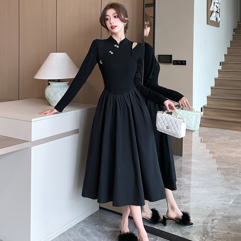 【dress】ニット切り替えワンピース　M25547