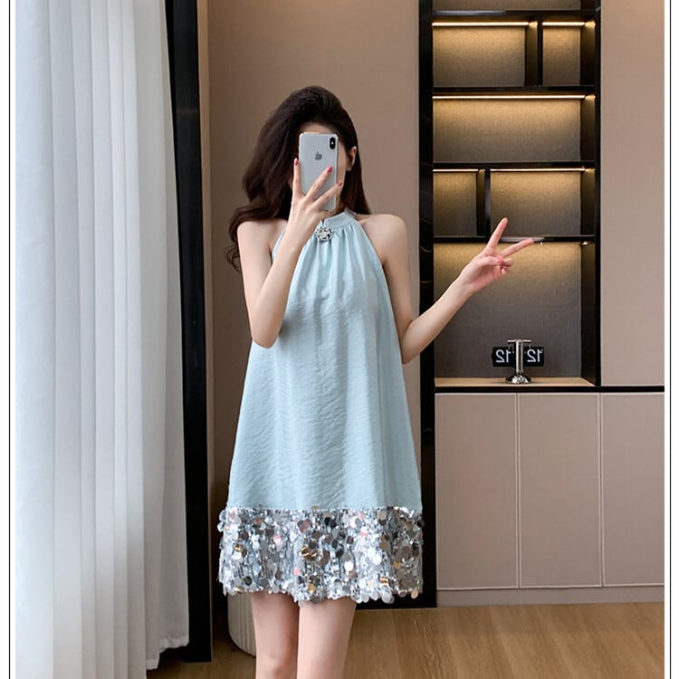 【dress】キラキラノースリーブワンピース　M24338