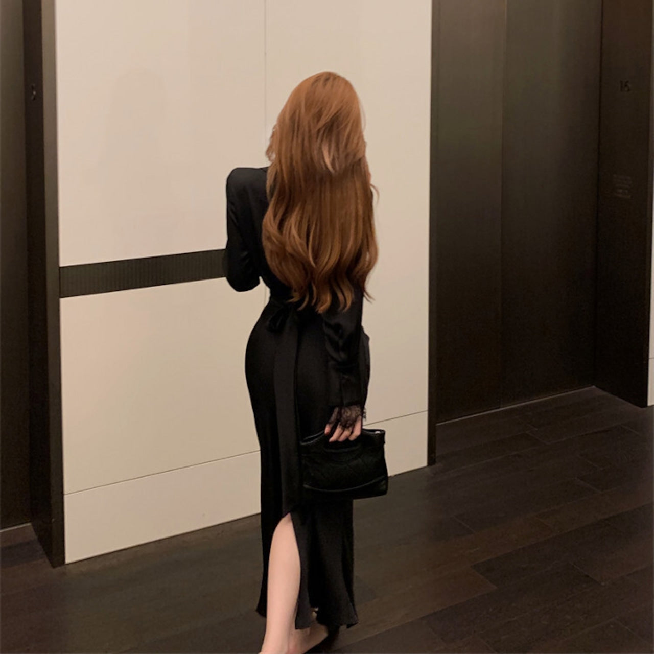 【dress】レース切り替えウエストリボンワンピースF8139　