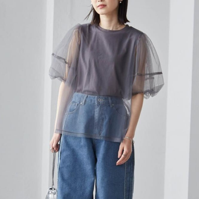 【tops】チュールコンビTシャツ　M30196