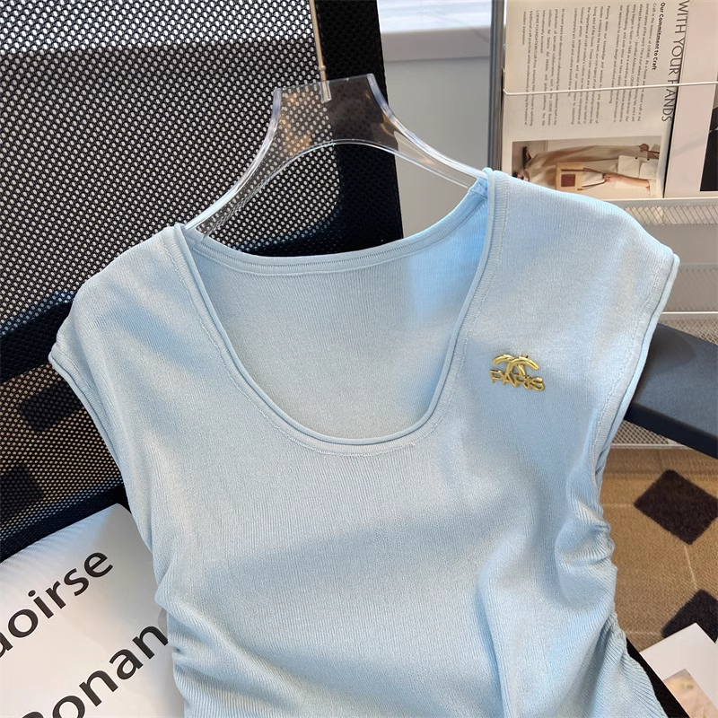 【tops】4色ノースリーブニットTシャツF7886