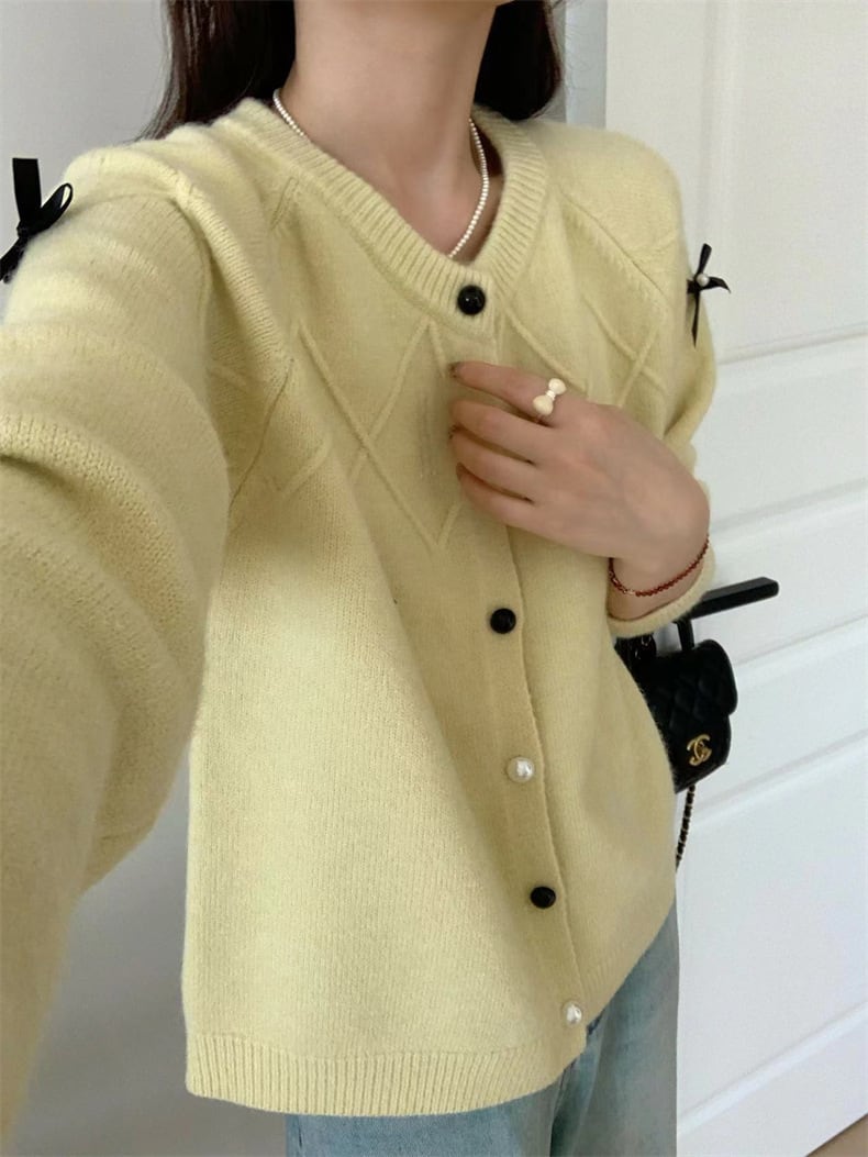 【outer】リボン付きニットカーデ　M25988