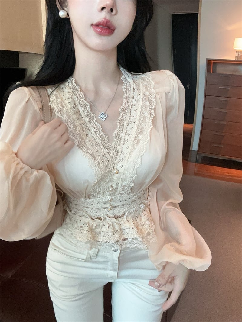 【tops】レースドッキングブラウス　M29390