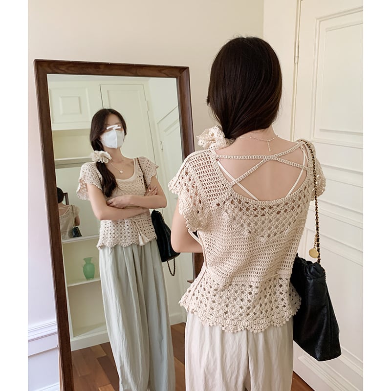 【tops】カットワークニットトップス　M24900