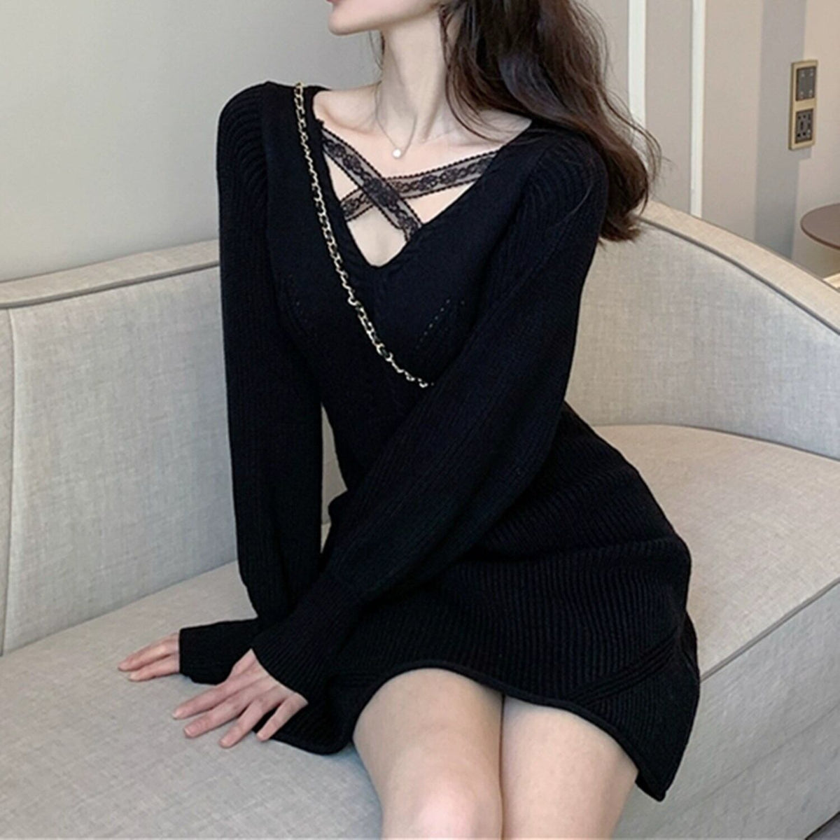 【dress】ニットミニワンピース 　N2265