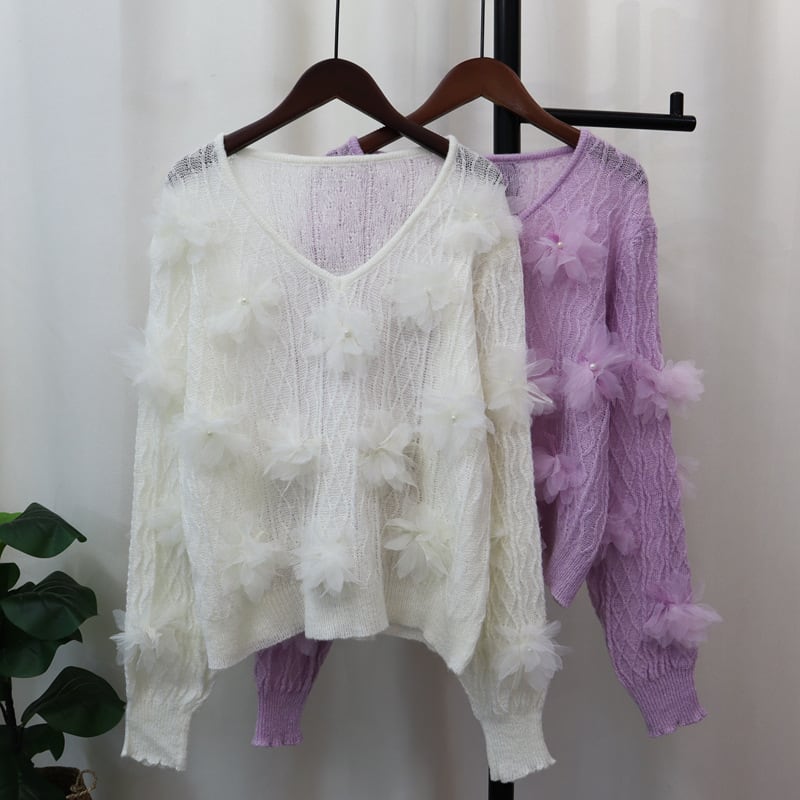 【tops】立体フラワーニットセーター　M26095
