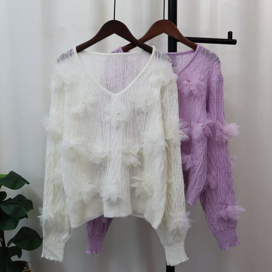 【tops】立体フラワーニットセーター　M26095