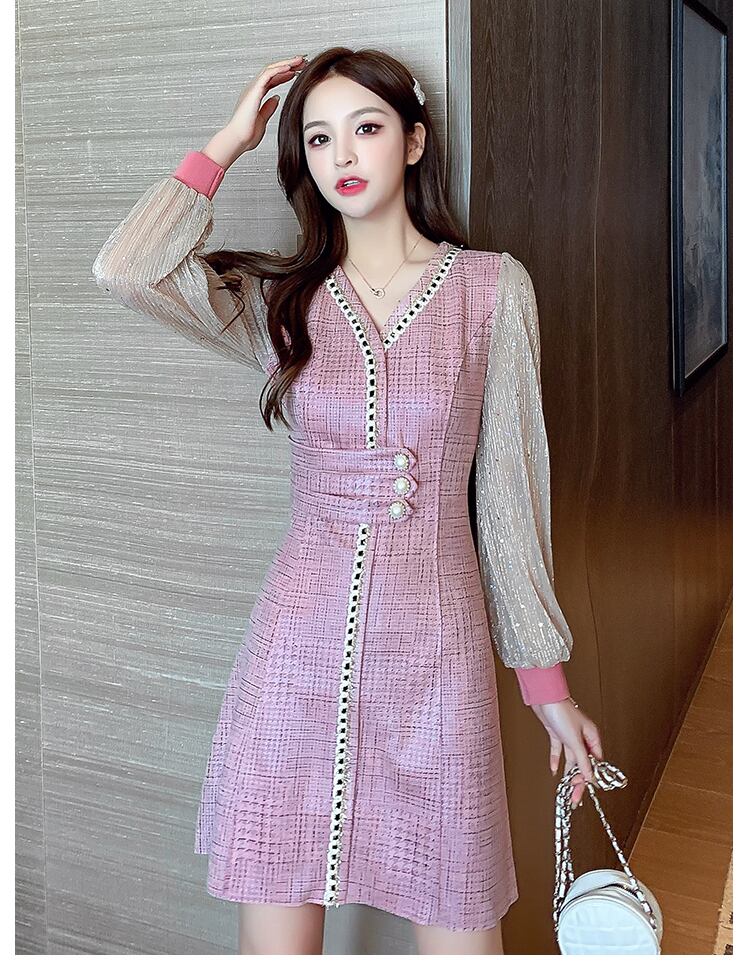 【dress】気質満点春秋スウィート長袖体型カバー着痩せワンピース G1706