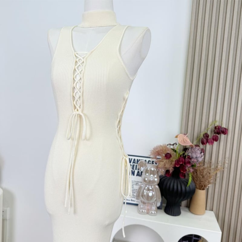 【dress】ノースリーブニットワンピース Q7633