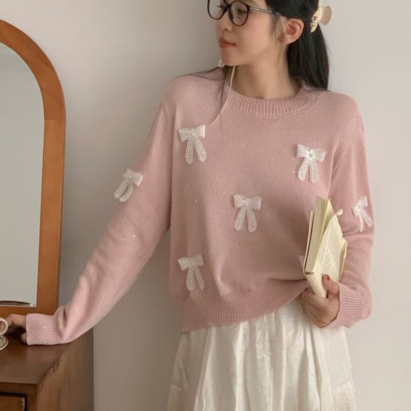 【tops】リボン付きニットセーター　M25921