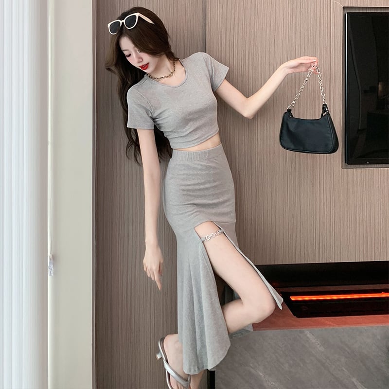 【set】バックで綺麗トップス+マーメイドスカート２点セットG19964