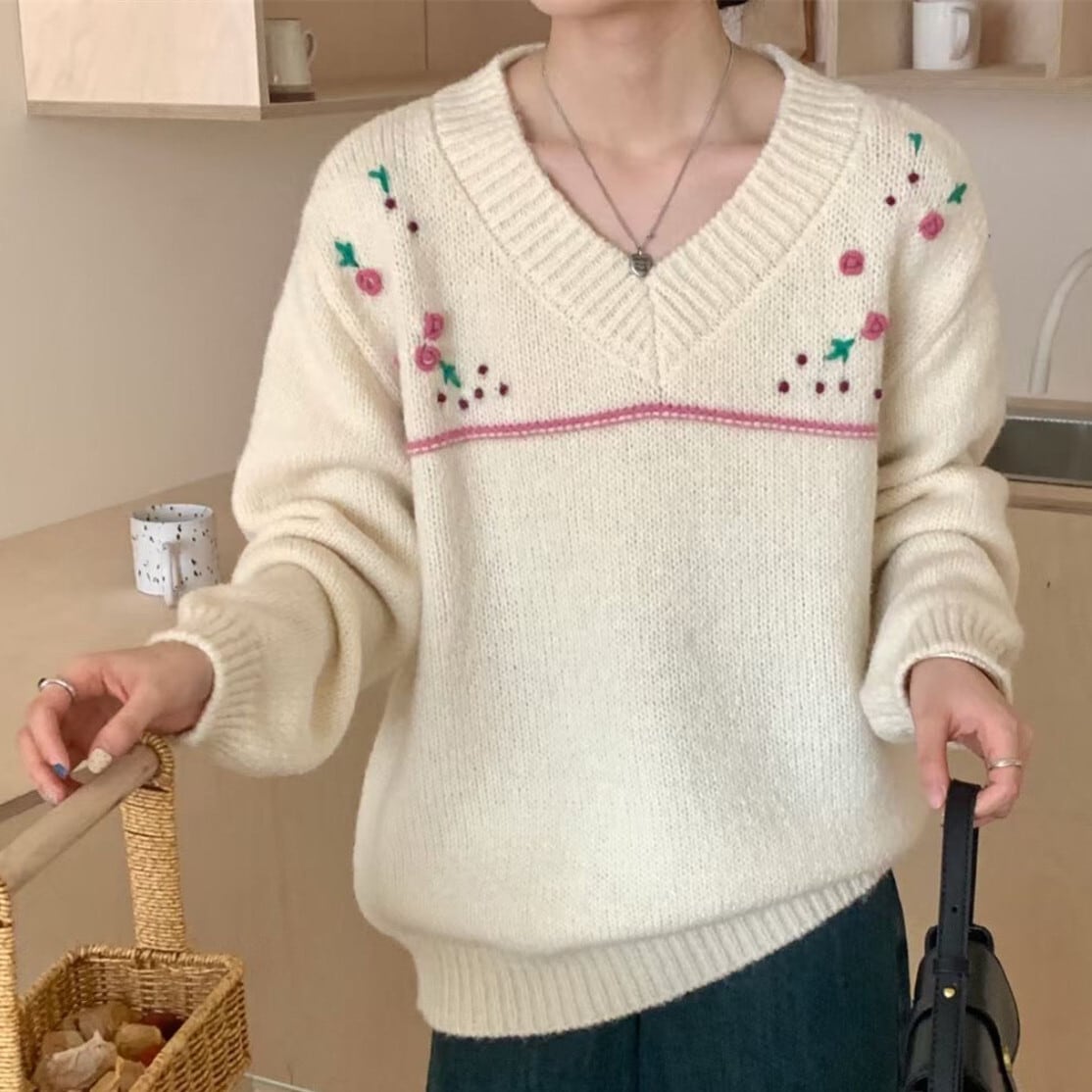 【tops】Vネックニットセーター　M27122