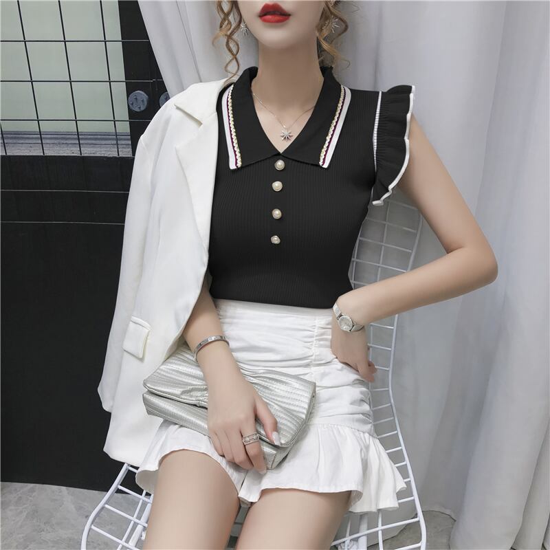 【tops】POLOネック着回しタンクトップニットF0196