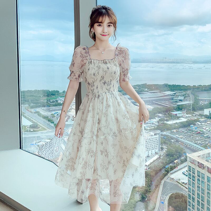 【dress】気質満点清新スウィートシフォン着痩せ花柄 ワンピース G1281