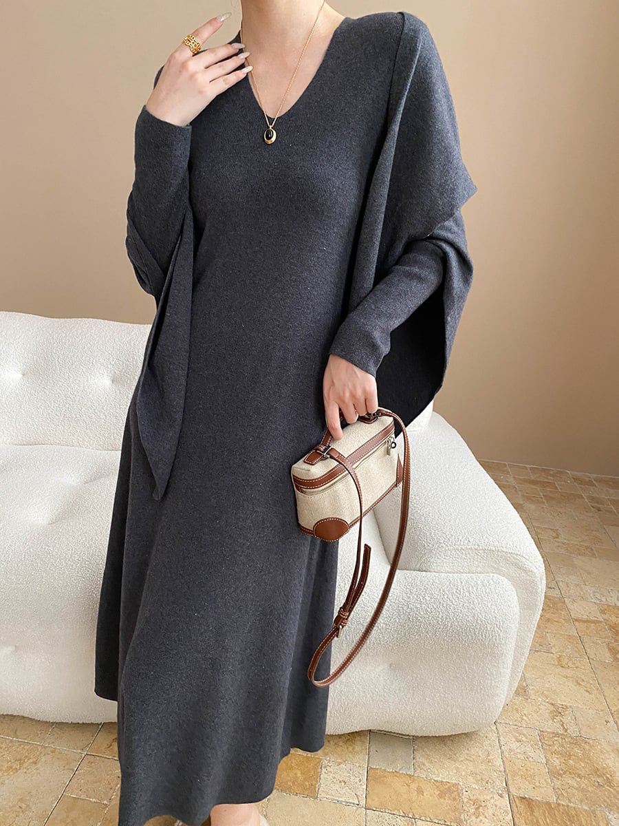 【dress】ショール付きニットワンピース Q7003