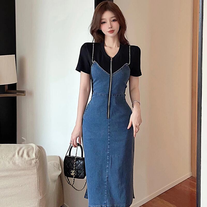 【dress】偽二つ切り替えデニムワンピース G21386