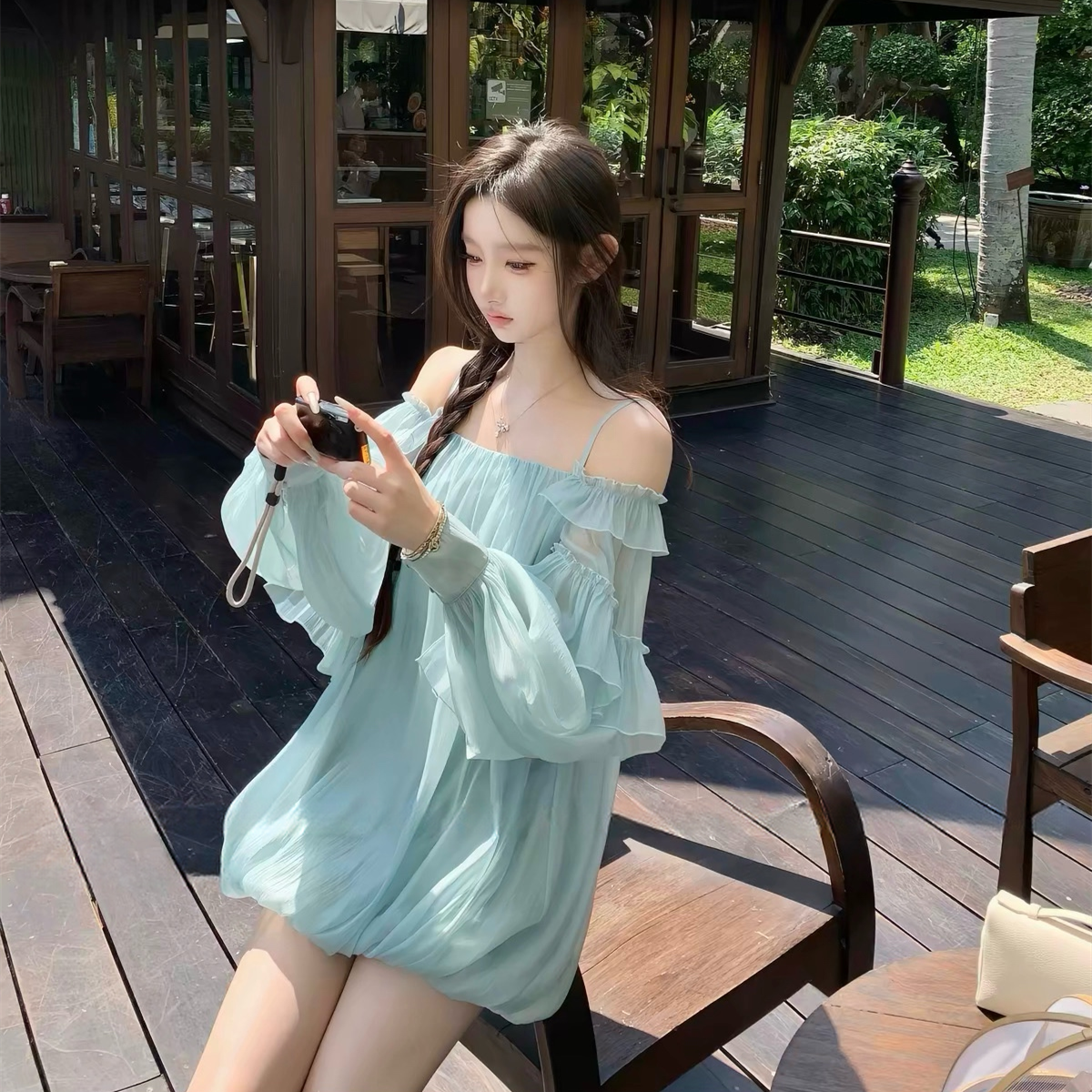 【dress】パフスリーブバルーンミニワンピース　N3581