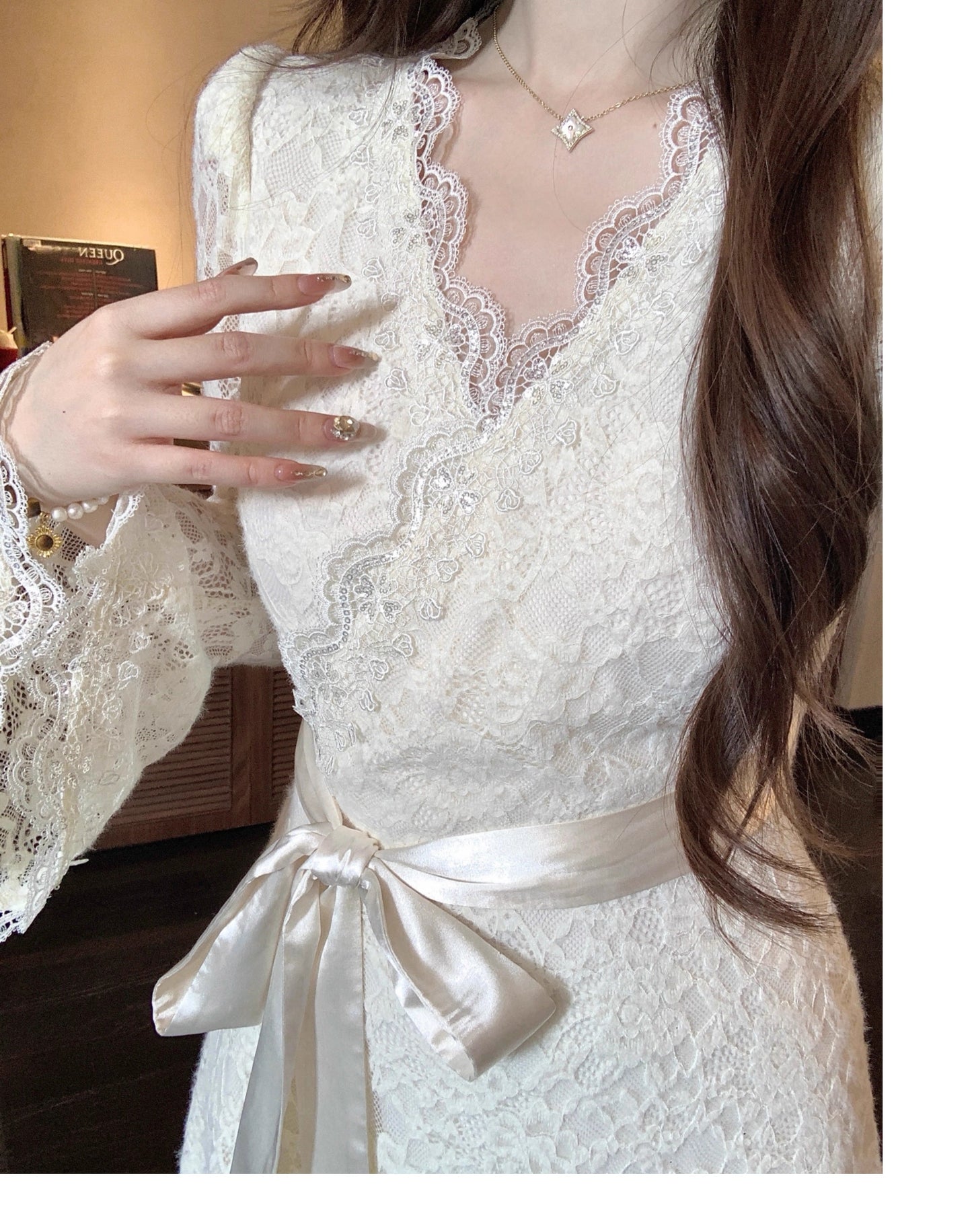 【dress】ベルスリーブレースワンピース　N3514
