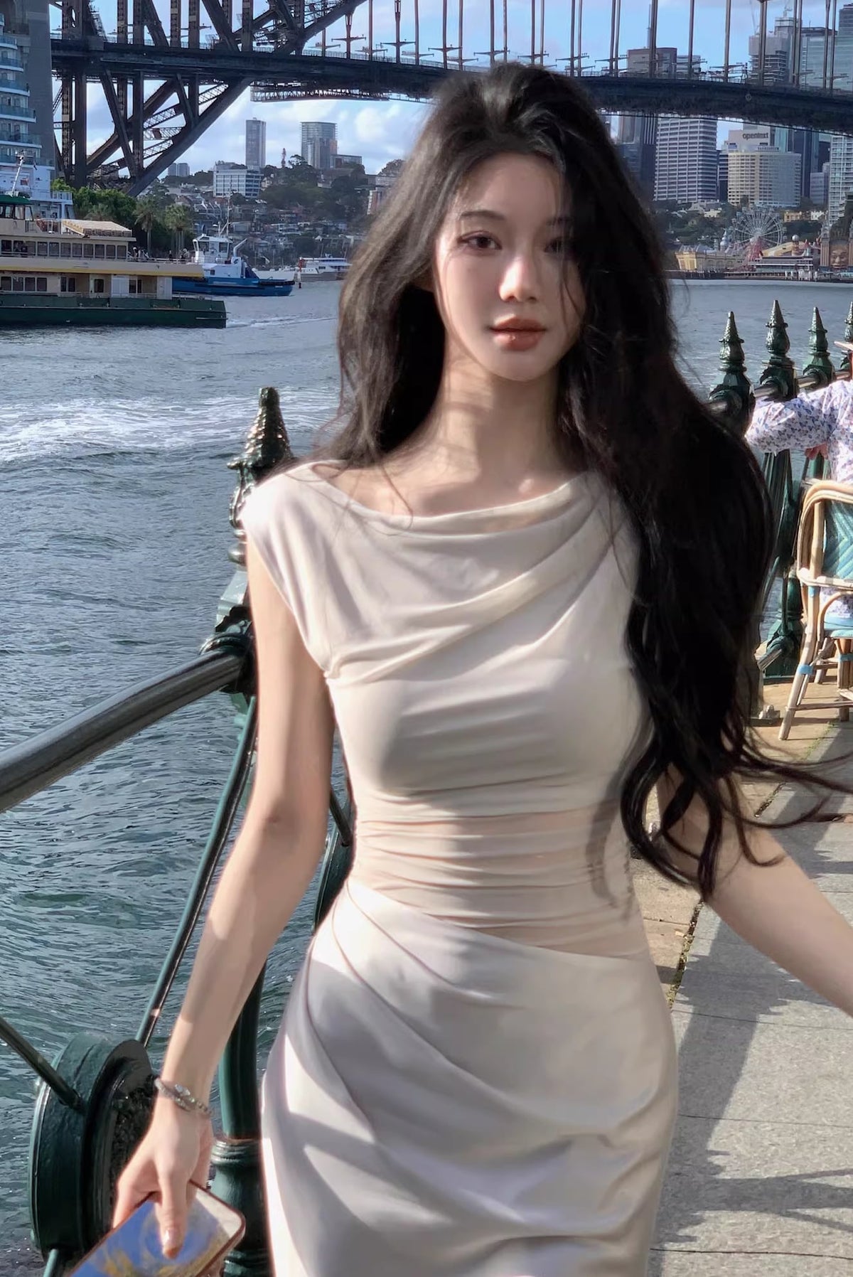 【dress】ノースリーブチュールドッキングロングワンピース Q7988
