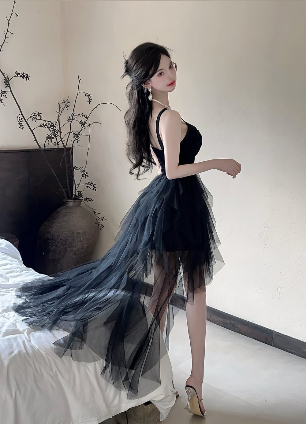 【dress】イレヘムチュールキャミワンピース Q7575