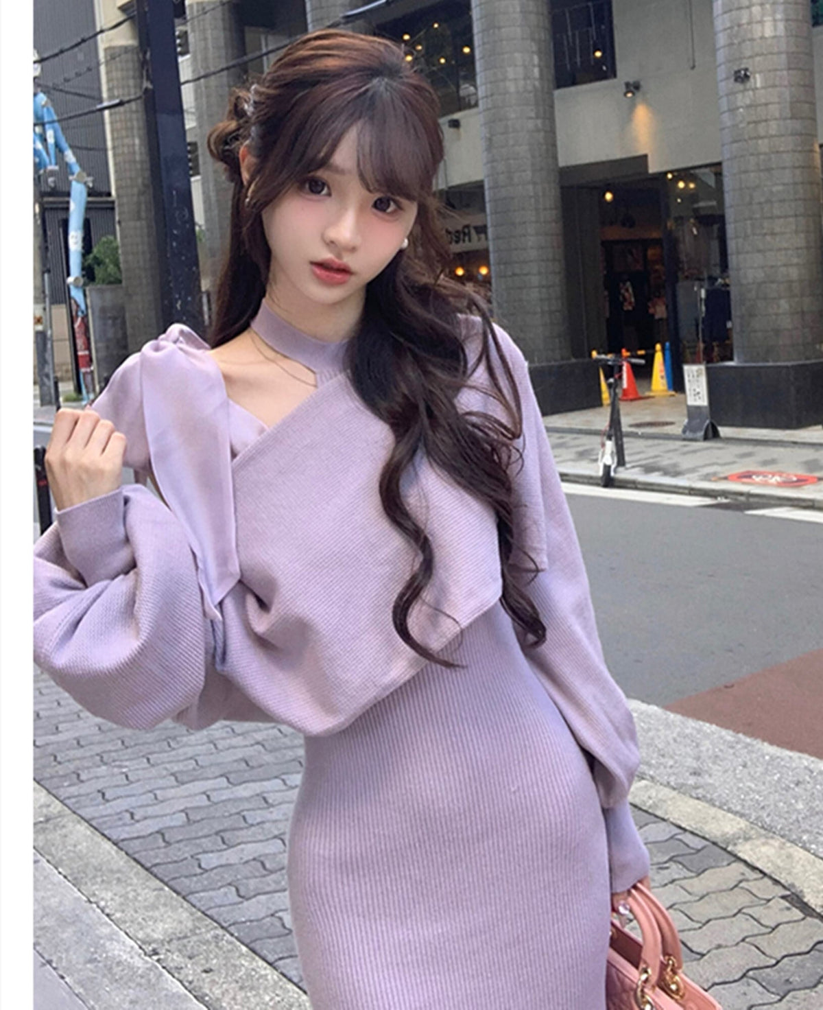 【set】ショルダーリボンワンピース×トップスセット　N3497